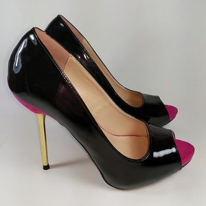 Women's Qupid Classy Sexy Open Toe BLack Heels 8